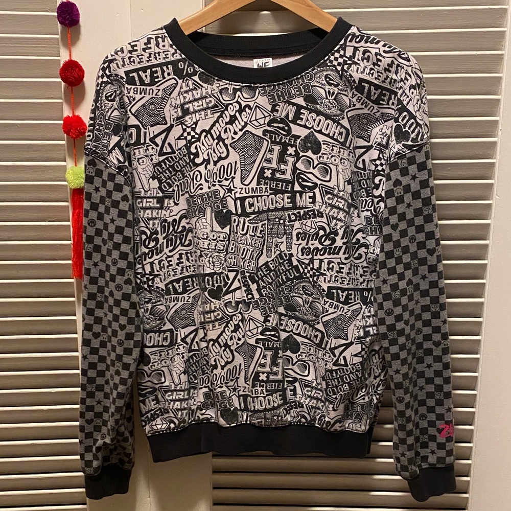 Zumba Graphic Black and White Pullover Sweater
